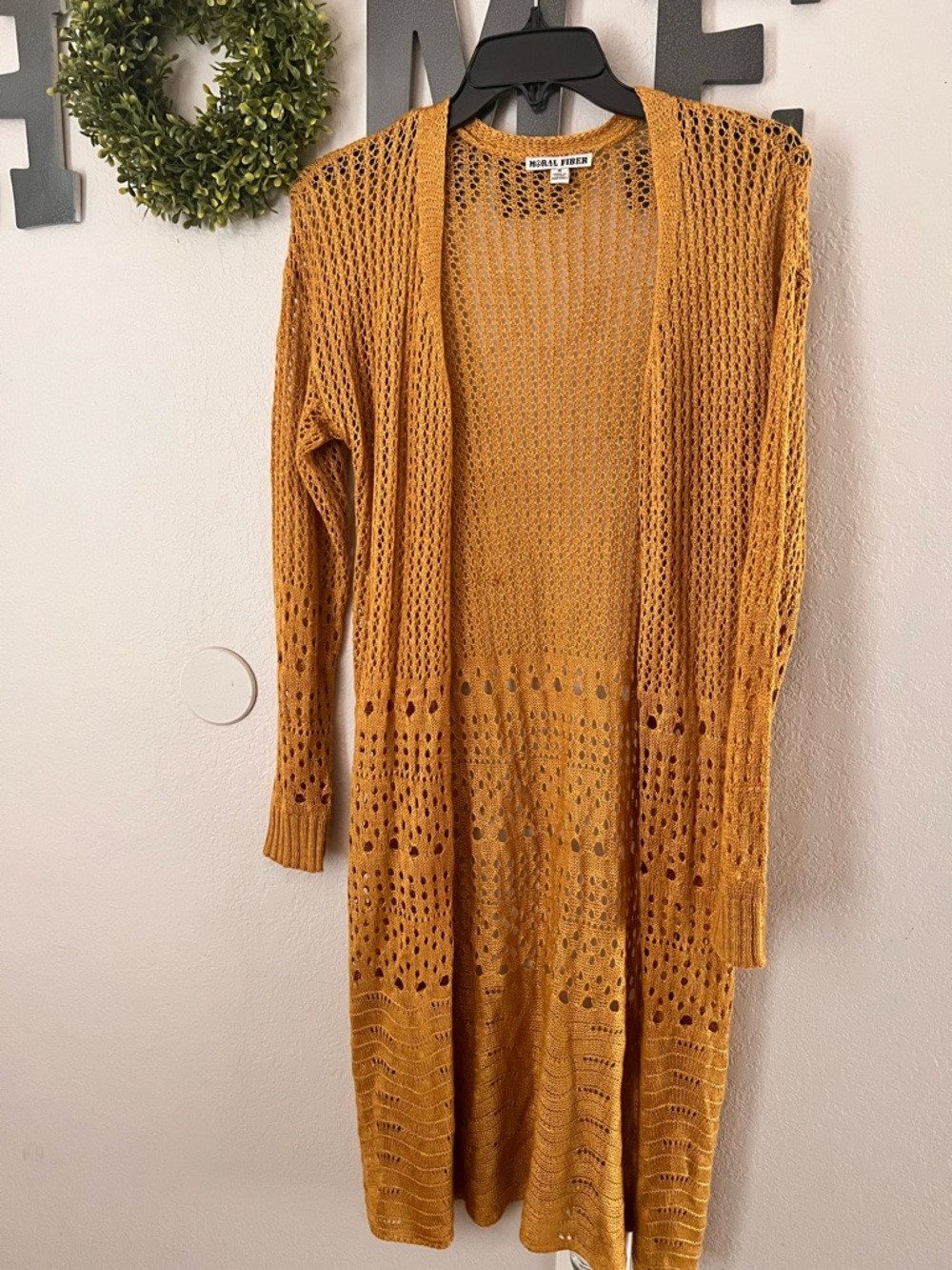 Moral Fiber Mustard Open-Knit Long Cardigan